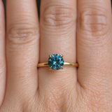 1.43ct Round Precision Cut Teal Montana Sapphire Classic 4 Prong Solitaire in 18k Yellow Gold