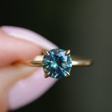 1.43ct Round Precision Cut Teal Montana Sapphire Classic 4 Prong Solitaire in 18k Yellow Gold