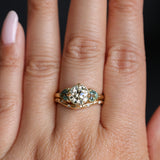 1.64ct Vintage Transitional Cut Diamond and Trillion Australian Sapphire Antique Style Compass Set Low Profile Ring with Scallop Details in 18k Yellow Gold
