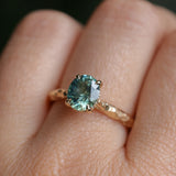1.75ct Precision Cut Teal Oval Montana Sapphire Four Prong Evergreen Hidden Halo Solitaire in 14k Yellow Gold