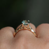 1.75ct Precision Cut Teal Oval Montana Sapphire Four Prong Evergreen Hidden Halo Solitaire in 14k Yellow Gold