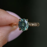 1.75ct Precision Cut Teal Oval Montana Sapphire Four Prong Evergreen Hidden Halo Solitaire in 14k Yellow Gold