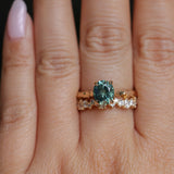 1.75ct Precision Cut Teal Oval Montana Sapphire Four Prong Evergreen Hidden Halo Solitaire in 14k Yellow Gold