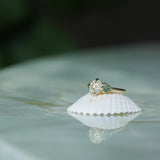1.64ct Vintage Transitional Cut Diamond and Trillion Australian Sapphire Antique Style Compass Set Low Profile Ring with Scallop Details in 18k Yellow Gold