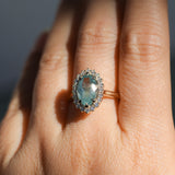 2.54ct Untreated Montana Sapphire Antique-Style Low Profile Diamond Halo Ring in 14k Yellow Gold- Appraised Stone