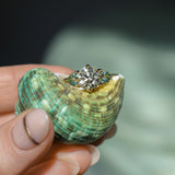 1.64ct Vintage Transitional Cut Diamond and Trillion Australian Sapphire Antique Style Compass Set Low Profile Ring with Scallop Details in 18k Yellow Gold