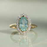 2.54ct Untreated Montana Sapphire Antique-Style Low Profile Diamond Halo Ring in 14k Yellow Gold- Appraised Stone
