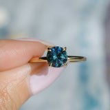 1.43ct Round Precision Cut Teal Montana Sapphire Classic 4 Prong Solitaire in 18k Yellow Gold