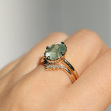 3.93ct Untreated Oval Seafoam Montana Sapphire Scallop Cup Solitaire in 14k Yellow Gold