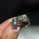 1.75ct Precision Cut Teal Oval Montana Sapphire Four Prong Evergreen Hidden Halo Solitaire in 14k Yellow Gold
