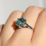 3.41ct Untreated Nigerian Octagon Sapphire Low Profile Six Prong Split Shank Solitaire in 14k White
