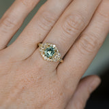 1.49ct Elongated Cushion Cut Montana Sapphire and Diamond Floral Halo in 18k Yellow Gold