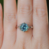 3.41ct Untreated Nigerian Octagon Sapphire Low Profile Six Prong Split Shank Solitaire in 14k White