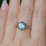 3.41ct Untreated Nigerian Octagon Sapphire Low Profile Six Prong Split Shank Solitaire in 14k White