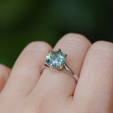3.41ct Untreated Nigerian Octagon Sapphire Low Profile Six Prong Split Shank Solitaire in 14k White