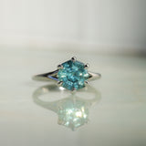 3.41ct Untreated Nigerian Octagon Sapphire Low Profile Six Prong Split Shank Solitaire in 14k White