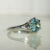 3.41ct Untreated Nigerian Octagon Sapphire Low Profile Six Prong Split Shank Solitaire in 14k White