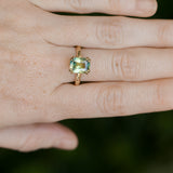 3.01ct Madagascar Parti Radiant Cut Sapphire Double Prong Evergreen Carved Stackable Solitaire in 14k Yellow Gold