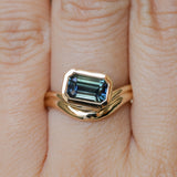 2.01ct Emerald Cut Madagascar Sapphire Bezel Set Ripple Contour Solitaire in 14k Yellow Gold