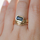 2.01ct Emerald Cut Madagascar Sapphire Bezel Set Ripple Contour Solitaire in 14k Yellow Gold