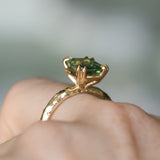 3.01ct Madagascar Parti Radiant Cut Sapphire Double Prong Evergreen Carved Stackable Solitaire in 14k Yellow Gold