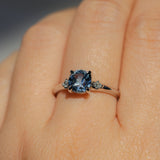 1.66ct Untreated Old Mine Cut Montana Sapphire and Princess Cut Diamond Rapids Low Profile Ring in 14k White Gold