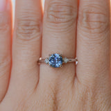 1.66ct Untreated Old Mine Cut Montana Sapphire and Princess Cut Diamond Rapids Low Profile Ring in 14k White Gold