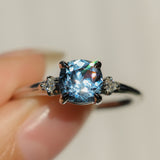 1.66ct Untreated Old Mine Cut Montana Sapphire and Princess Cut Diamond Rapids Low Profile Ring in 14k White Gold
