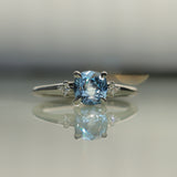 1.66ct Untreated Old Mine Cut Montana Sapphire and Princess Cut Diamond Rapids Low Profile Ring in 14k White Gold