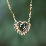 1.87ct ANZA Green Trillion Untreated Tanzanian Sapphire Vine Frame Necklace in 14k Yellow Gold