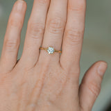 0.97ct Untreated Round Precision Cut Aqua Montana Sapphire Lotus Solitaire in 14k Yellow Gold