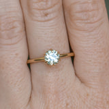 0.97ct Untreated Round Precision Cut Aqua Montana Sapphire Lotus Solitaire in 14k Yellow Gold