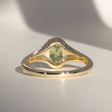 1.28ct Oval Green Montana Sapphire Low Profile 4 Prong Signet Solitaire in 14k Yellow Gold