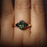 1.28ct Oval Green Montana Sapphire Low Profile 4 Prong Signet Solitaire in 14k Yellow Gold