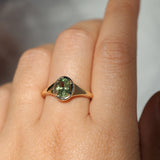 1.28ct Oval Green Montana Sapphire Low Profile 4 Prong Signet Solitaire in 14k Yellow Gold