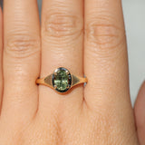 1.28ct Oval Green Montana Sapphire Low Profile 4 Prong Signet Solitaire in 14k Yellow Gold