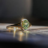 1.28ct Oval Green Montana Sapphire Low Profile 4 Prong Signet Solitaire in 14k Yellow Gold