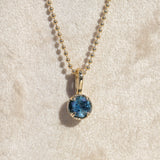 1.06ct Round Blue Montana Sapphire 4 Prong Pendant in 14k Yellow Gold