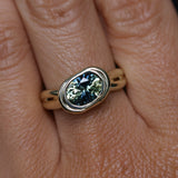 1.93ct Untreated Oval Brilliant Nigerian Parti Sapphire East-West Bezel Solitaire Alluvial Style Ring in 14k Green Gold
