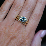 1.93ct Untreated Oval Brilliant Nigerian Parti Sapphire East-West Bezel Solitaire Alluvial Style Ring in 14k Green Gold