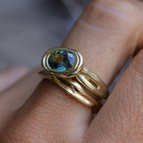 1.93ct Untreated Oval Brilliant Nigerian Parti Sapphire East-West Bezel Solitaire Alluvial Style Ring in 14k Green Gold