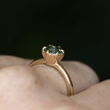 0.97ct Round Madagascar Teal Sapphire Low Profile Scallop Cup Solitaire in 14k Yellow Gold