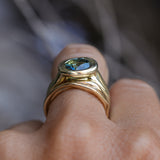1.93ct Untreated Oval Brilliant Nigerian Parti Sapphire East-West Bezel Solitaire Alluvial Style Ring in 14k Green Gold