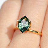 2.43CT ELONGATED HEXAGON MADAGASCAR SAPPHIRE, PARTI GREEN AND TEAL, 11X6.9X4.8MM
