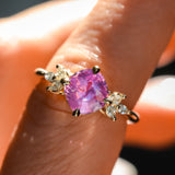 1.79ct Cushion Cut Pink Sapphire and Diamond Cluster Ring in 14k Yellow Gold