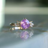 1.79ct Cushion Cut Pink Sapphire and Diamond Cluster Ring in 14k Yellow Gold