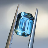 2.34CT MADAGASCAR EMERALD CUT SAPPHIRE, STEELY TEAL, 8.8X6.2X4.5MM