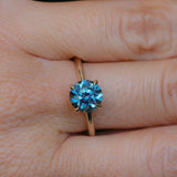 2.34ct Round Untreated Blue Montana Sapphire Classic 4 Prong Solitaire in 14k Yellow Gold- Appraised Stone
