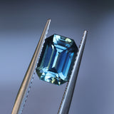 2.34CT MADAGASCAR EMERALD CUT SAPPHIRE, STEELY TEAL, 8.8X6.2X4.5MM