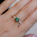 1.97ct Untreated Round Nigerian Teal Green Sapphire Double Prong Solitaire with Pave Set Diamonds in 18k Yellow Gold